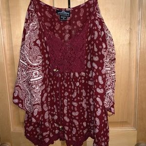 Off the shoulder red and white pattern top